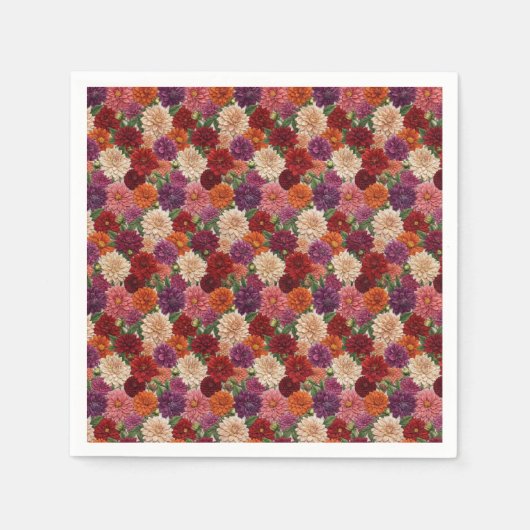 刺繍のようなダリアの花柄 スタンダードカクテルナプキン (正面)