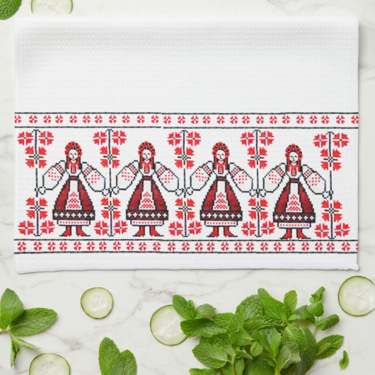 刺繍のウクライナの伝統的なウクライナの女の子 キッチンタオル (折り畳み)