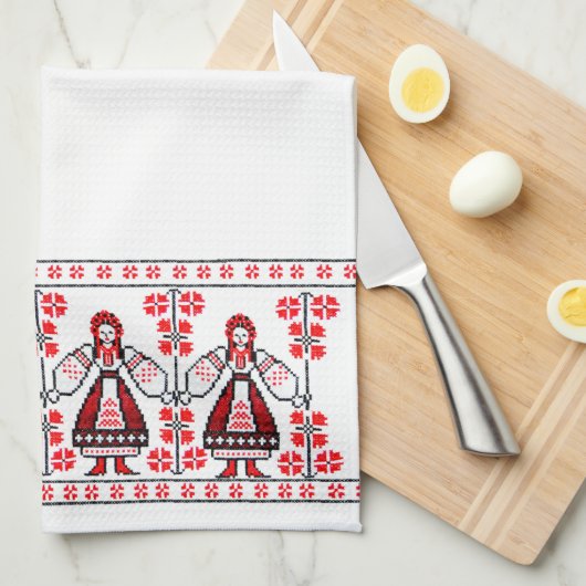 刺繍のウクライナの伝統的なウクライナの女の子 キッチンタオル (四つ折り)