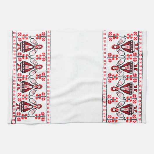 刺繍のウクライナの伝統的なウクライナの女の子 キッチンタオル (横)
