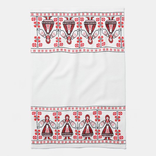 刺繍のウクライナの伝統的なウクライナの女の子 キッチンタオル (縦)