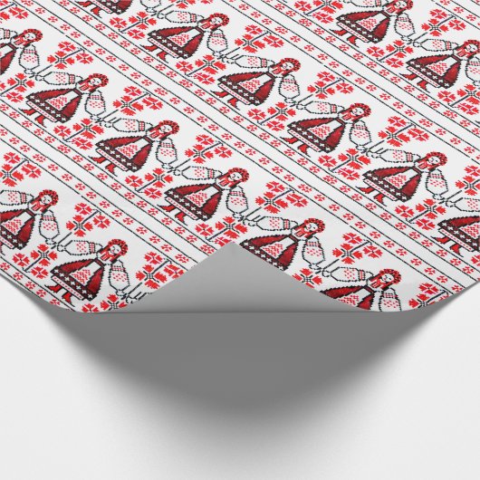 刺繍のウクライナの伝統的なウクライナの女の子 ラッピングペーパー (角)
