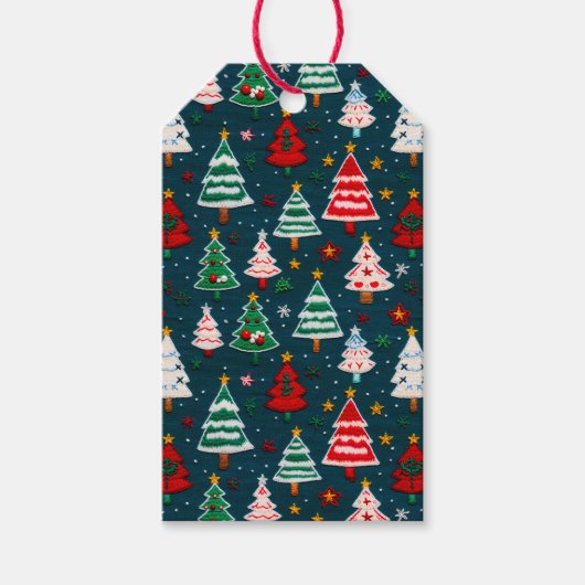 刺繍のクリスマスツリー フェスティブ ホリデー ギフトタグ (正面)