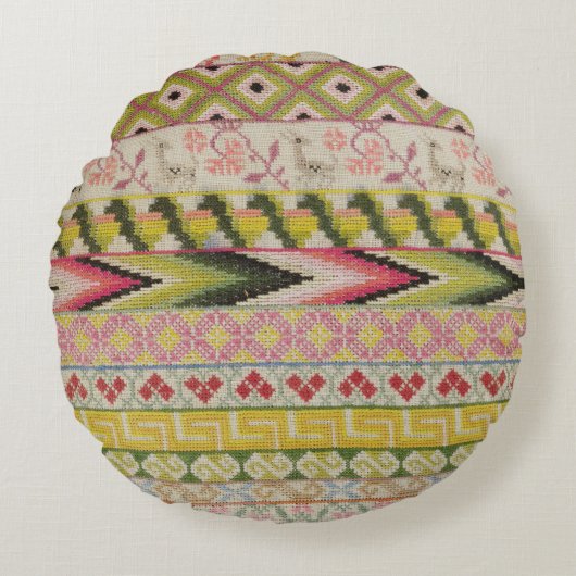 刺繍のサンプラー ラウンドクッション (正面)