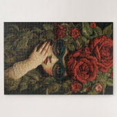 刺繍のバラとメガネの少女 ジグソーパズル (横)