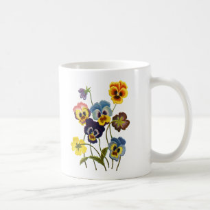 刺繍のパンジー・パレード コーヒーマグカップ