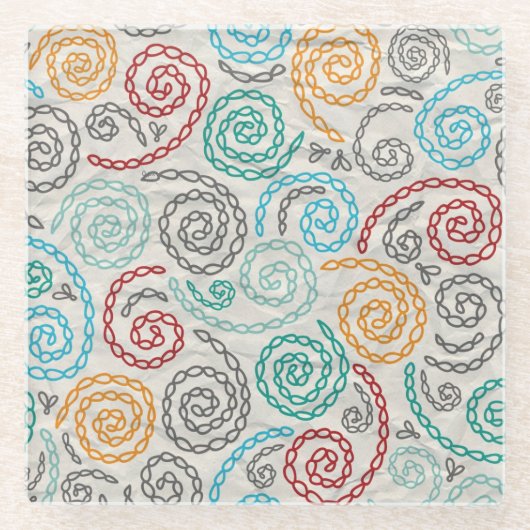 刺繍のファンシーでしわくちゃな紙 ガラスコースター (正面)