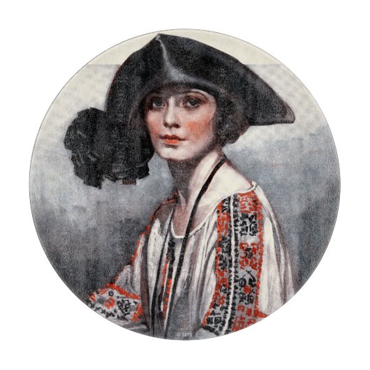 刺繍のブラウスを着た女性 カッティングボード (正面)