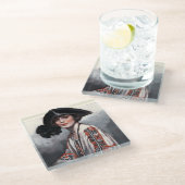 刺繍のブラウスを着た女性 ガラスコースター (アングル)