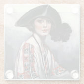 刺繍のブラウスを着た女性 ガラスコースター (裏面)