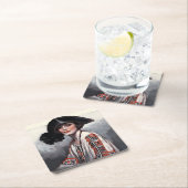 刺繍のブラウスを着た女性 スクエアペーパーコースター (インサイチュ)