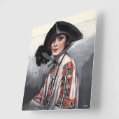 刺繍のブラウスを着た女性 スクエア壁時計 (傾斜)