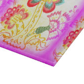 刺繍の入ったピンクのヤシの木のガラス切り板 カッティングボード (角)