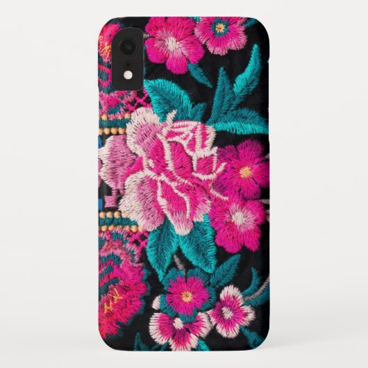 刺繍の外観フローラボホブラックピンク Case-Mate iPhoneケース (裏面)