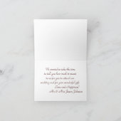 刺繍の施されたアイボリーサテンのウェディング サンキューカード (内部)