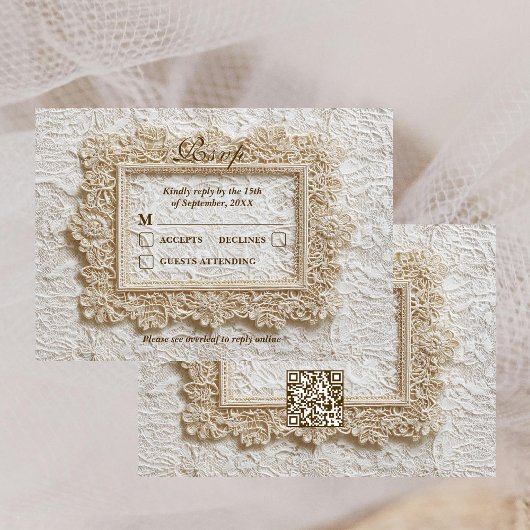 刺繍の永遠のレース QRコード ウェディング RSVP カード