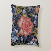 刺繍の濃紺の珊瑚のピンクの花のシャクヤク アクセントクッション (裏面(縦))