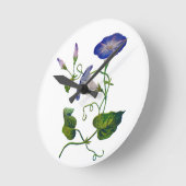 刺繍の青い朝顔 ラウンド壁時計 (傾斜)