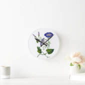 刺繍の青い朝顔 ラウンド壁時計 (ホーム)