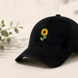 刺繍ひまわり 刺繍入りキャップ