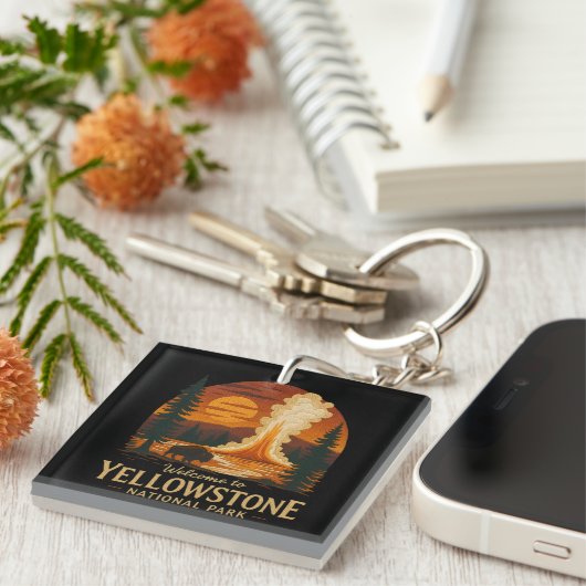 刺繍へようこそイエローストーンナショナルUSA キーホルダー (正面右)