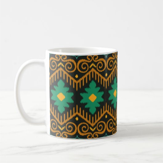 刺繍イカット生地エスニックデザイン コーヒーマグカップ (左)