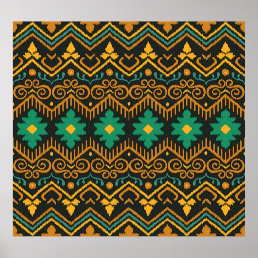 刺繍イカット生地エスニックデザイン ポスター (正面)