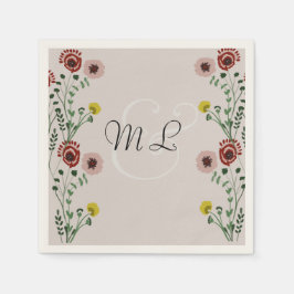 刺繍ウェディングボタニカルフラワーリンググリーン スタンダードカクテルナプキン