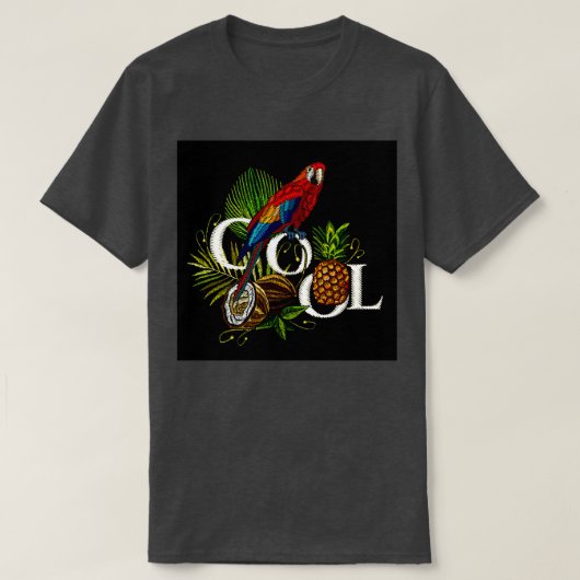 刺繍オウム葉パーム Tシャツ (デザイン正面)