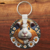 刺繍ギニブタとデイジー キーホルダー (正面)