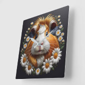 刺繍ギニブタとデイジー スクエア壁時計 (傾斜)