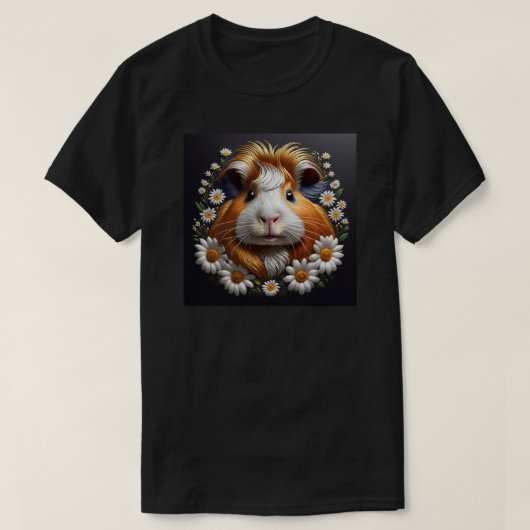 刺繍ギニブタとデイジー Tシャツ (デザイン正面)
