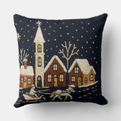 刺繍クリスマススノーウィリービレッジシーンブルー クッション (裏面)