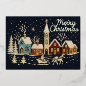 刺繍クリスマススノーウィリービレッジシーンブルー 箔シーズンカード (裏面)