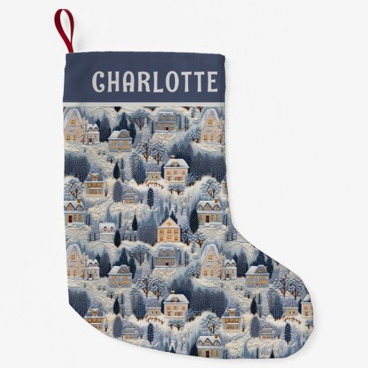 刺繍クリスマススノーウィーウィンターホーム スモールクリスマスストッキング (正面)