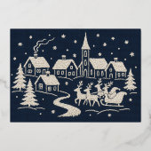 刺繍クリスマススノーヴィレッジシーンブルーホワイト 箔シーズンカード (裏面)