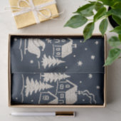 刺繍クリスマススノーヴィレッジシーンブルーホワイト 薄葉紙 (ギフト)