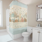 刺繍クリスマススノーヴィレッジシーン シャワーカーテン (インサイチュ)