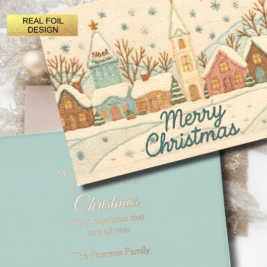 刺繍クリスマススノーヴィレッジシーン 箔シーズンカード