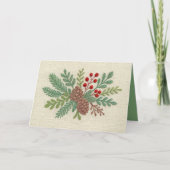 刺繍クリスマスフローラスポリピネコーンレッド シーズンカード (正面)