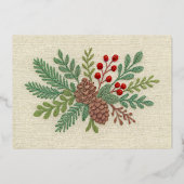 刺繍クリスマスフローラスポリピネコーンレッド 箔シーズンカード (裏面)