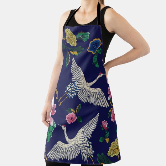 刺繍クレーンと花、ヴィンテージシームレスp エプロン (インサイチュ)