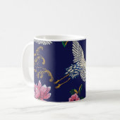 刺繍クレーンと花、ヴィンテージシームレスp コーヒーマグカップ (正面左)