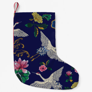 刺繍クレーンと花、ヴィンテージシームレスp スモールクリスマスストッキング