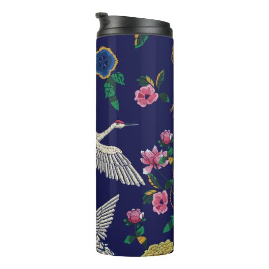 刺繍クレーンと花、ヴィンテージシームレスp タンブラー (回転右)