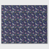 刺繍クレーンと花、ヴィンテージシームレスp ラッピングペーパー (フラット)