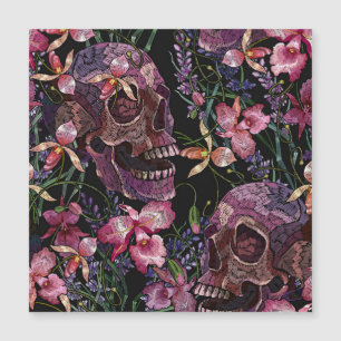 刺繍スカル：ゴシック・オーキッド・パターン