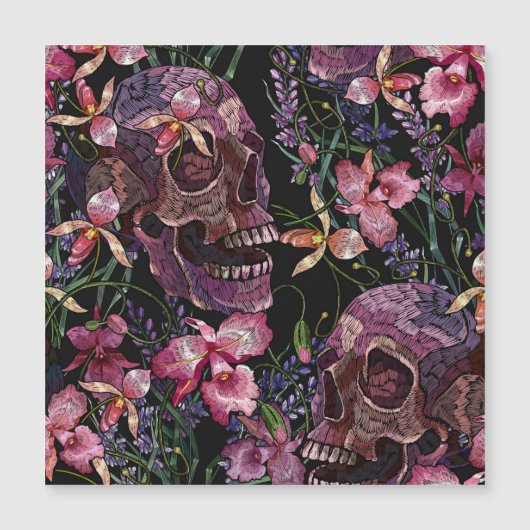 刺繍スカル：ゴシック・オーキッド・パターン (正面)