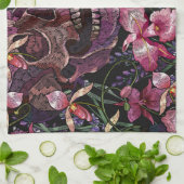 刺繍スカル:ゴシック・オーキッド・パターン キッチンタオル (折り畳み)