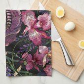 刺繍スカル:ゴシック・オーキッド・パターン キッチンタオル (四つ折り)